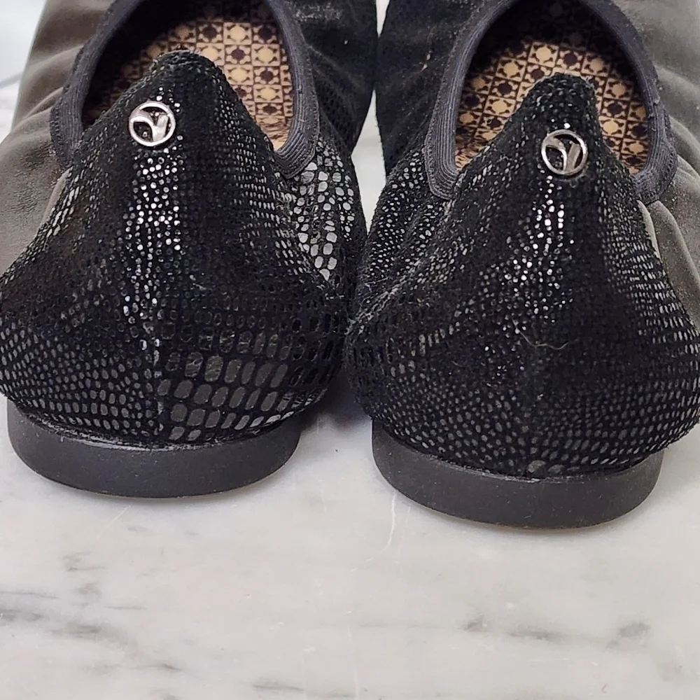 Revere Nairobi Shoes Black Metallic Ballet Leather Womens Size 8 Faux Snakeskin